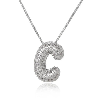 Copper Inlay Letter Zircon Pendant Necklace