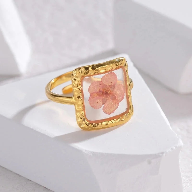 Minimalist Classic Style Flower 304 Stainless Steel Plating Open Rings