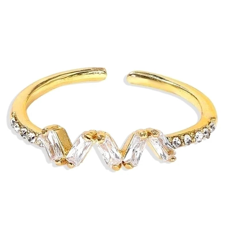 Geometric Silver Transparent Rhinestone Inlaid Series Open Copper Inlaid Zirconium Ring