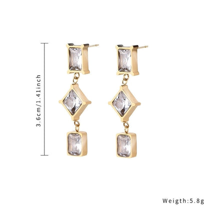 1 Pair Minimalist Classic Style Rhombus Plating Inlay Stainless Steel Titanium Steel Zircon Gold Plated Drop Earrings