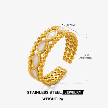 304 Stainless Steel 18K Gold Plated Minimalist Enamel Round Rhombus Open Rings