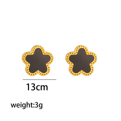 Fashion Flower Titanium Steel 18K Gold Plated Stud Earrings