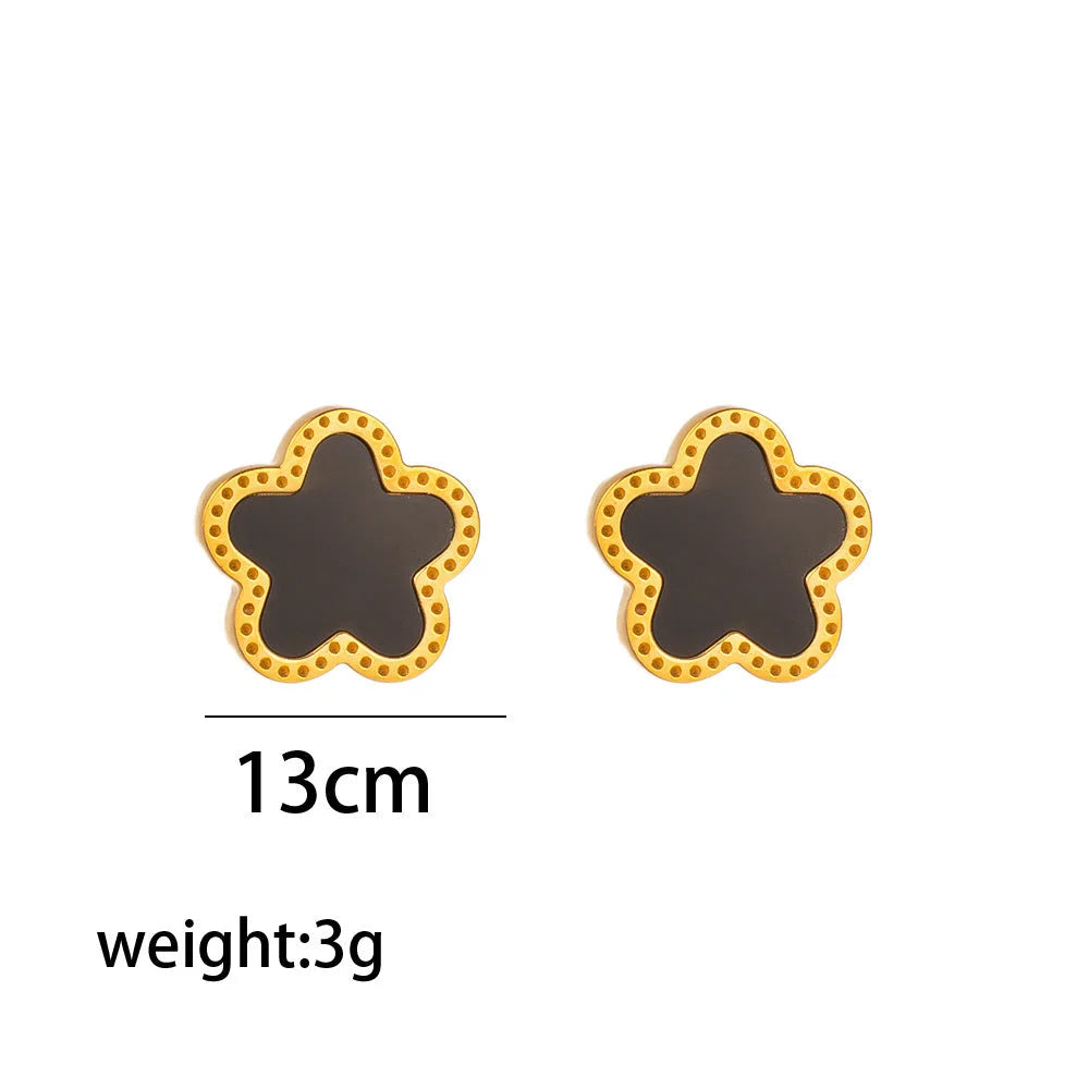 Fashion Flower Titanium Steel 18K Gold Plated Stud Earrings