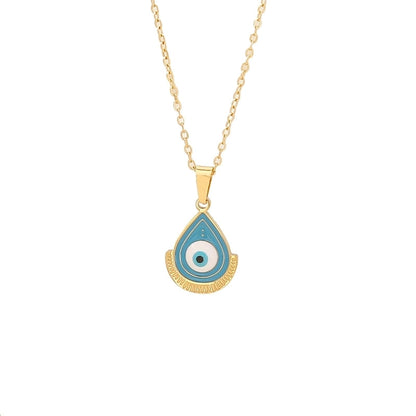Retro Minimalist Commute Elephant Devil's Eye 304 Stainless Steel 18K Gold Plated Enamel Pendant Necklace