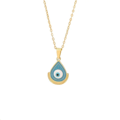 Retro Minimalist Commute Elephant Devil's Eye 304 Stainless Steel 18K Gold Plated Enamel Pendant Necklace