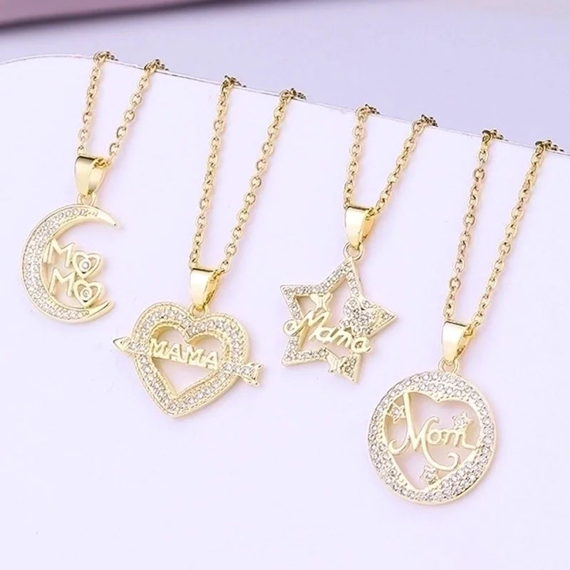 304 Stainless Steel Copper Fashion MAMA Plating Inlay Letter Heart Shape Zircon Pendant Necklace