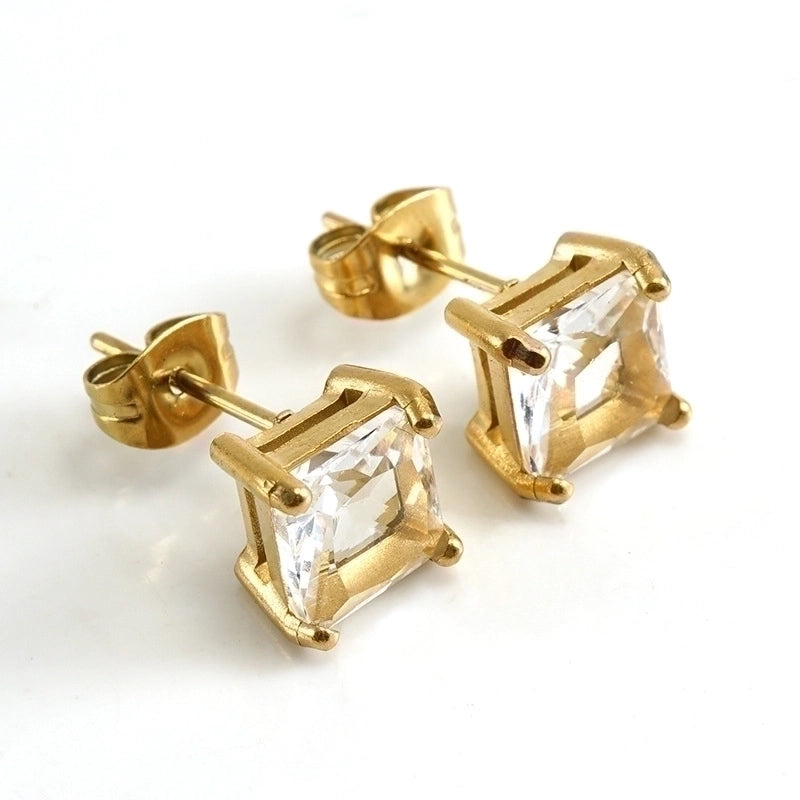 1 Pair Retro Square Inlaid Zircon 304 Stainless Steel Zircon 18K Gold Plated Stainless Steel Earrings