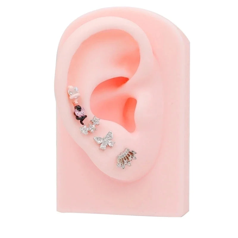 1 Piece Casual Classic Style Heart Shape Butterfly Bow Knot 316 Stainless Steel Copper Resin Rhinestones Glass White Gold Plated Stainless Steel Earrings