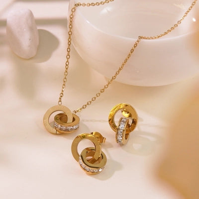 Classic Style Roman Style Commute Round Roman Numeral 304 Stainless Steel Zircon 18K Gold Plated Inlay Bracelets Earrings Necklace