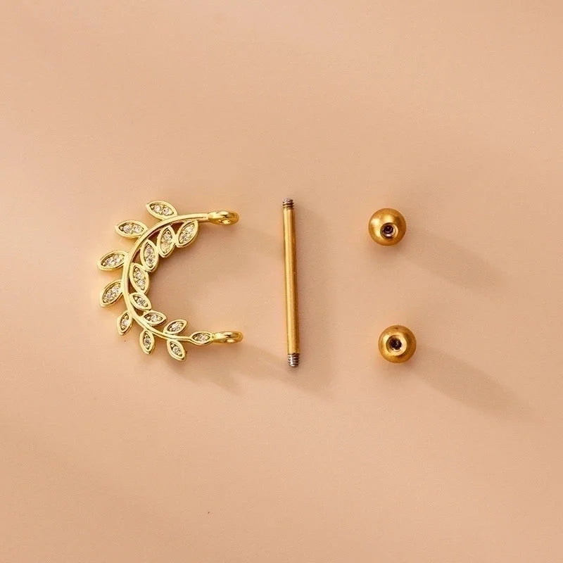 1 Piece Nipple Rings & Studs Fashion Leaf Star Moon 316L Stainless Steel Copper Plating Zircon