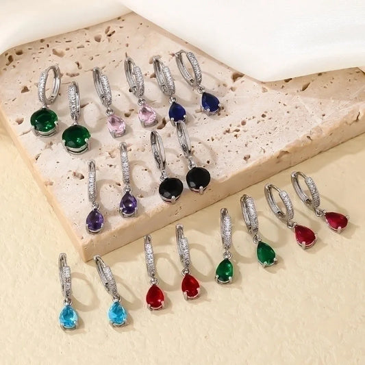 1 Pair Casual Basic Sweet Round Water Droplets Plating Inlay 304 Stainless Steel Zircon Rhodium Plated Drop Earrings