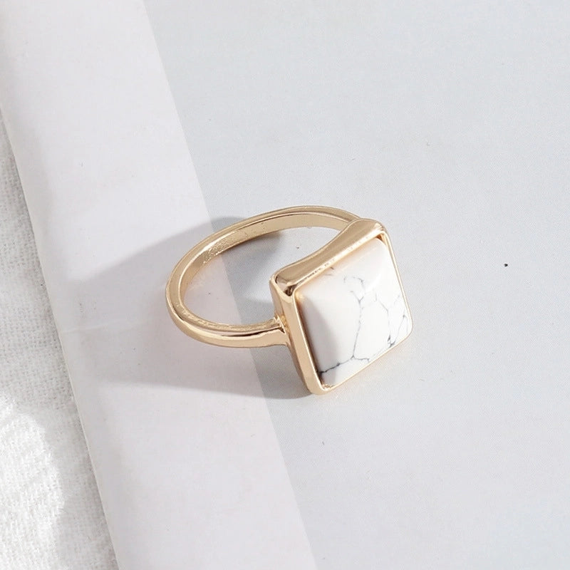 2 Pieces Minimalist Square Alloy Plating Inlay Natural Stone Women\'s Rings