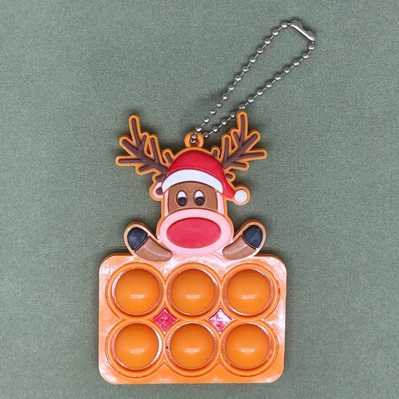 Christmas Tree Pendant Santa Snowman Deer Bubble Music Keychain Fingertip Toy