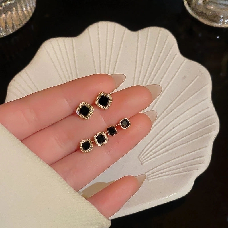 1 Set Minimalist Geometric Enamel Plating Inlay Copper Rhinestones Opal Shell Earrings