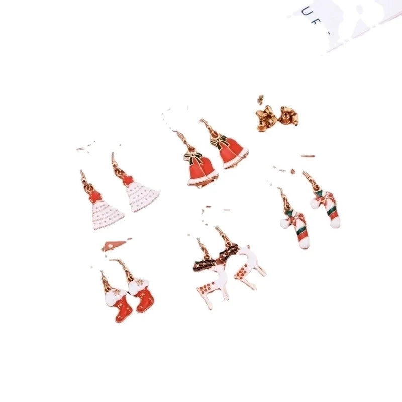 Fashion Christmas Tree Snowflake Elk Silver Plated Enamel Women's Earrings 1 Pair