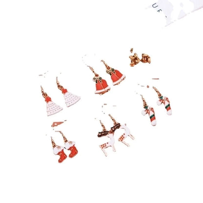 Fashion Christmas Tree Snowflake Elk Silver Plated Enamel Women's Earrings 1 Pair