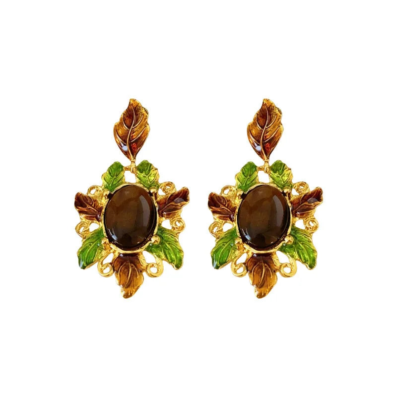 Medieval Flower Animal Leaf Geometric Droplet Flower Chinese Zodiac Artificial Pearl Oil Dripping Earrings