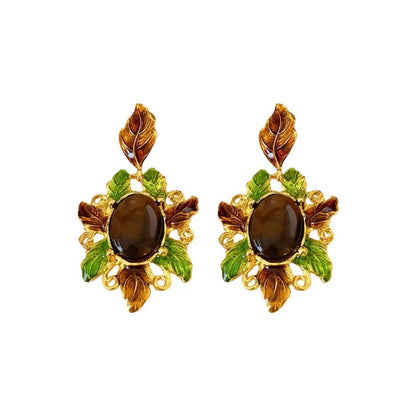 Medieval Flower Animal Leaf Geometric Droplet Flower Chinese Zodiac Artificial Pearl Oil Dripping Earrings