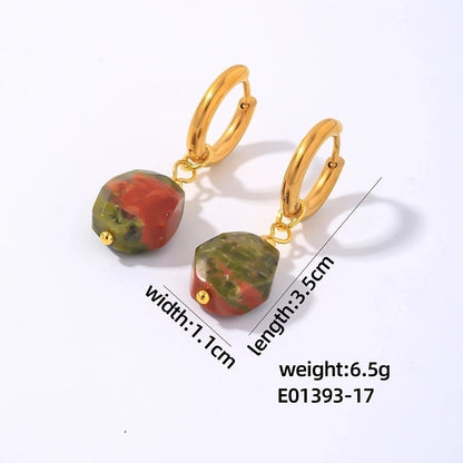 1 Pair Lady Minimalist Commute Geometric 304 Stainless Steel Natural Stone Drop Earrings