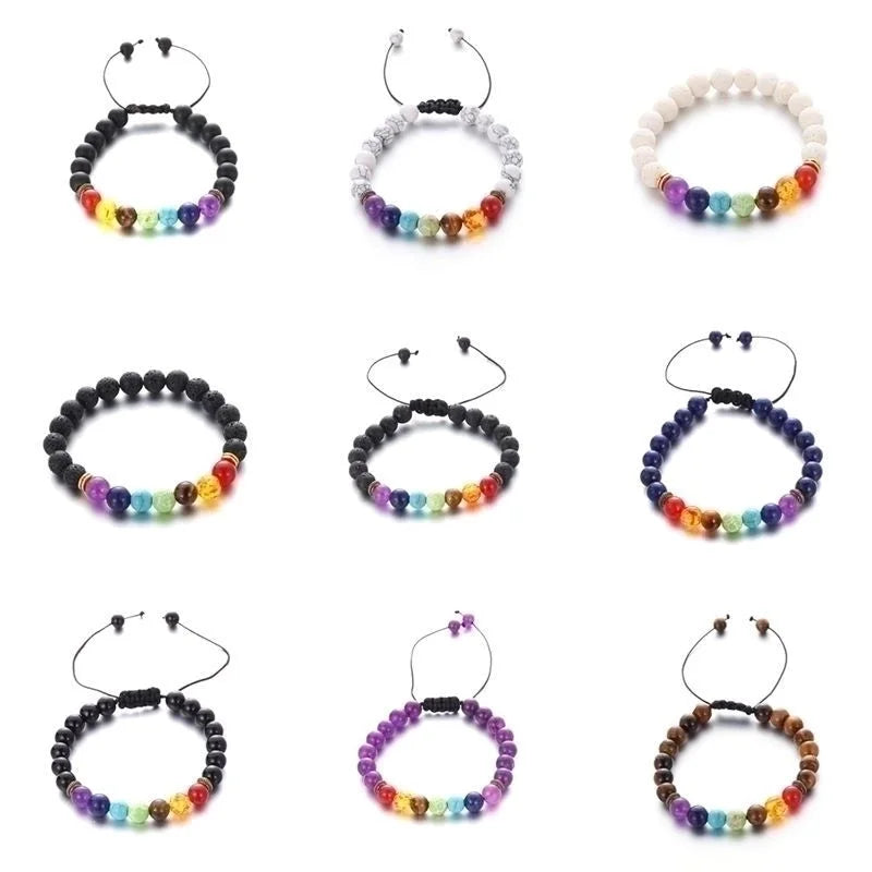 Minimalist Round Alloy Natural Stone Polyester Woven Chain Bracelets In Bulk