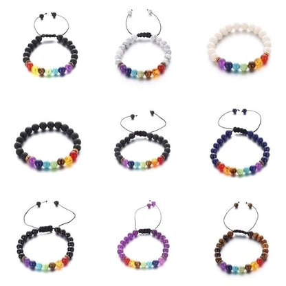 Minimalist Round Alloy Natural Stone Polyester Woven Chain Bracelets In Bulk