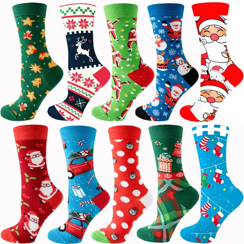 Christmas Cute Unisex Santa Claus Christmas Socks Snowflake Cotton Crew Socks 20 Pairs Per Pack