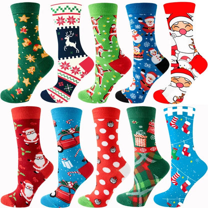 Christmas Cute Unisex Santa Claus Christmas Socks Snowflake Cotton Crew Socks 20 Pairs Per Pack