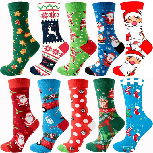Christmas Cute Unisex Santa Claus Christmas Socks Snowflake Cotton Crew Socks 20 Pairs Per Pack