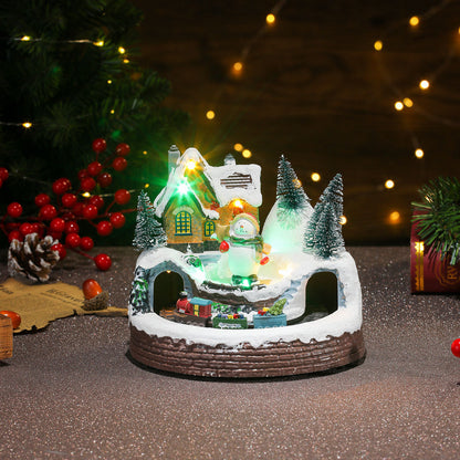 Multiple Christmas Rotating Resin Glowing Music Box Ornaments Rotating Small Train Christmas Gift