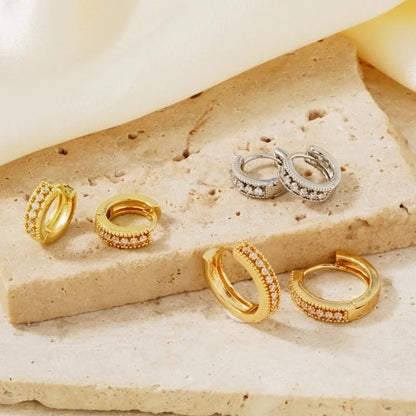 1 Pair Hip-Hop Minimalist Circle Plating Inlay Copper Zircon K Gold Plated Earrings