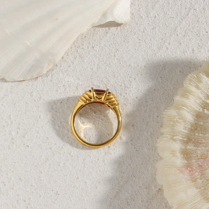 Women Fashion Circle Geometric Stainless Steel 18K Gold Plated Rings