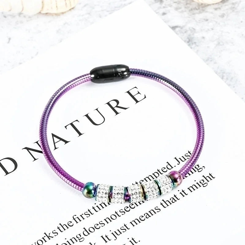 2 Pieces Fashion Round Stainless Steel Inlay Artificial Diamond Bangle 1 Piece