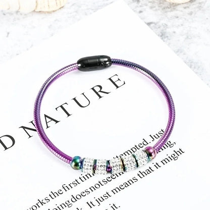 2 Pieces Fashion Round Stainless Steel Inlay Artificial Diamond Bangle 1 Piece