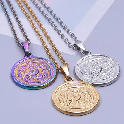 3 Pieces Casual Minimalist Round Owl 304 Stainless Steel 18K Gold Plated Pendant Necklace Necklace Pendant