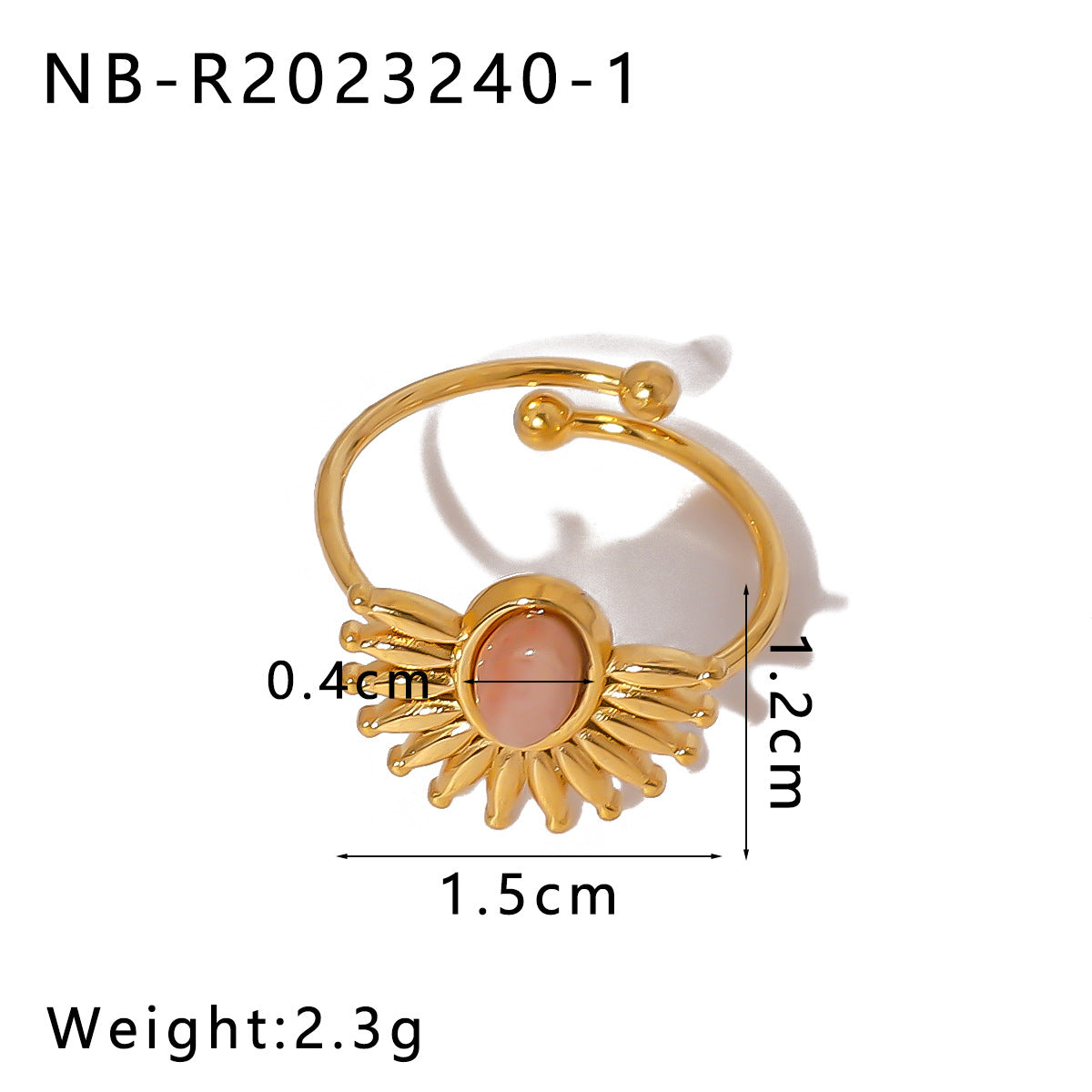 Open Ring IG Style Natural Stone Geometric Stainless Steel Electroplating Rings