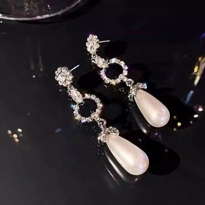 1 Pair IG Style Minimalist U Shape Geometric Flower Inlay Imitation Pearl Artificial Pearls Rhinestones Drop Earrings Ear Studs