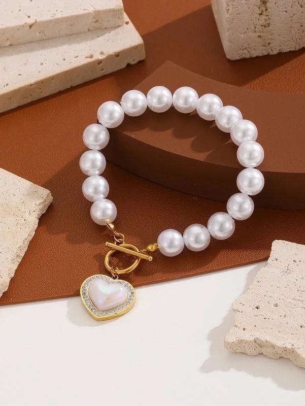 Preppy Style Sexy Minimalist Ocean Heart Shape Bow Knot Titanium Steel 18K Gold Plated Titanium Steel Bracelets In Bulk