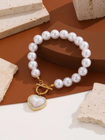 Preppy Style Sexy Minimalist Ocean Heart Shape Bow Knot Titanium Steel 18K Gold Plated Titanium Steel Bracelets In Bulk