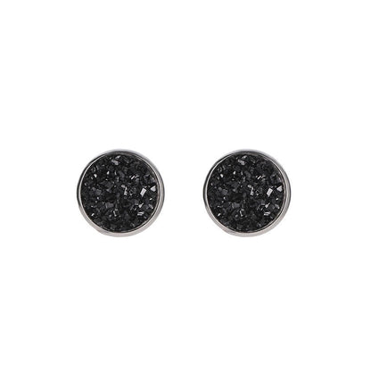 Minimalist Round Stainless Steel Artificial Gemstones Silver Plated Earrings Ear Studs
