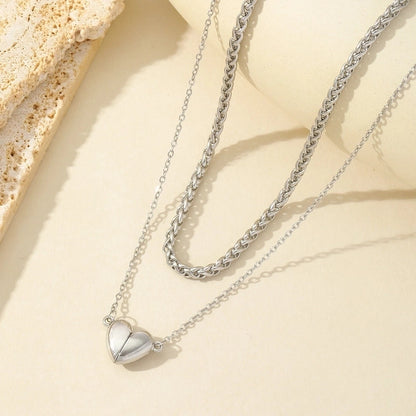 Casual Romantic Heart Shape 304 Stainless Steel 18K Gold Plated Double Layer Necklaces