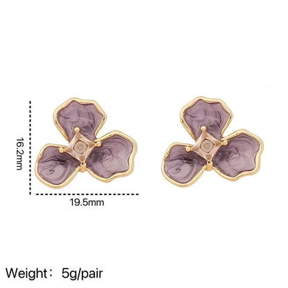 1 Pair Bohemian Minimalist Flower Enamel 316L Stainless Steel Zircon 14K Gold Plated Ear Studs