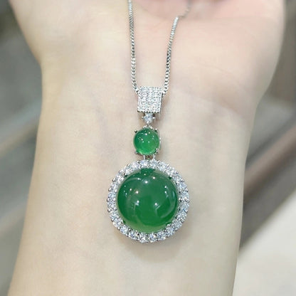 Temperament Fashion Natural Chalcedony Earring Ring Pendant Necklace Jewelry Set High Ice Complete Jade Three-piece Set