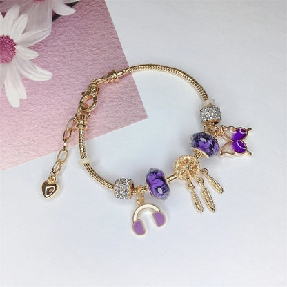 Cute Minimalist Dolphin Heart Shape Flower Stainless Steel Alloy Resin Rhinestones Bangle In Bulk