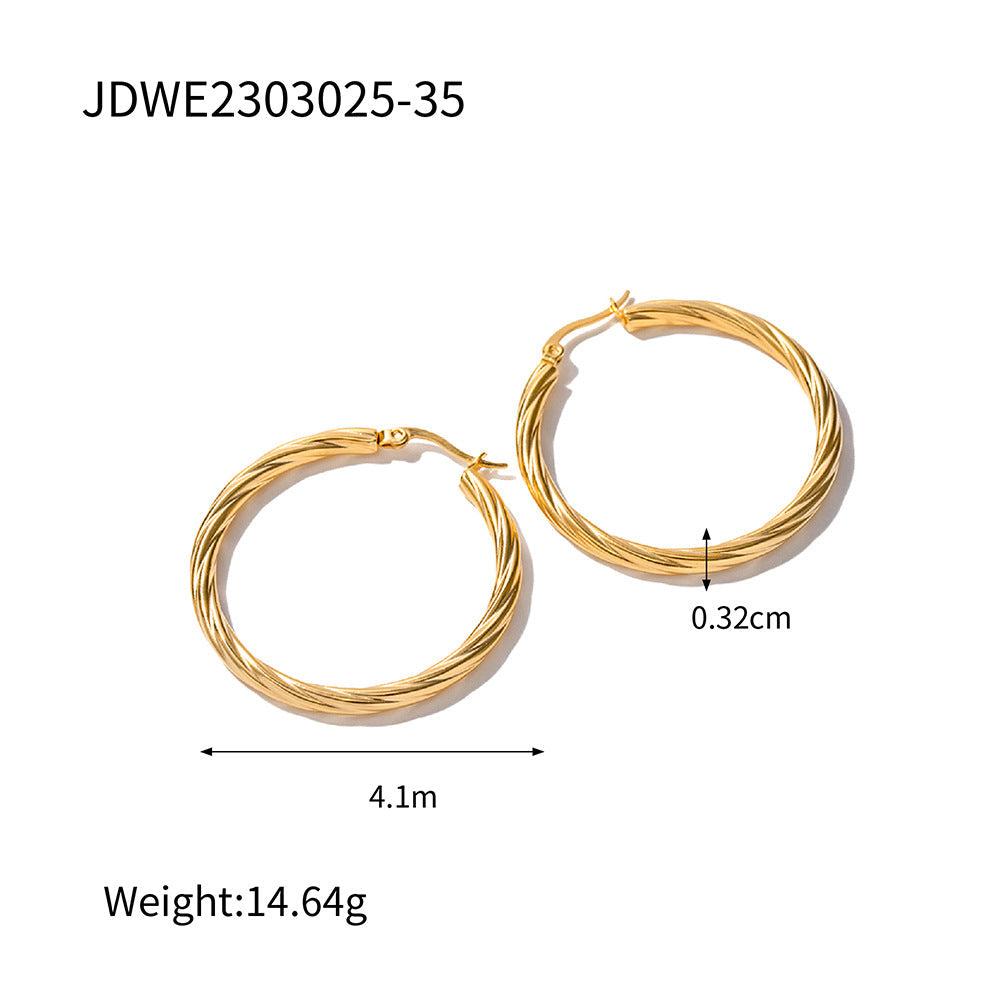 IG Style Round Geometric Stainless Steel 18K Gold Plated Earrings