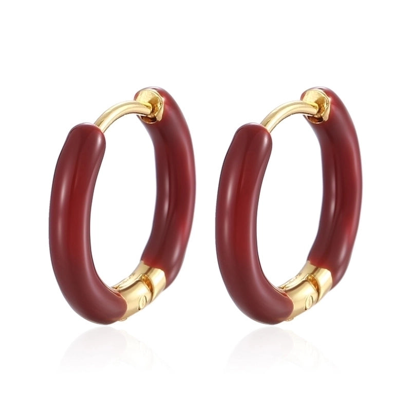 1 Pair Minimalist Circle Plating 304 Stainless Steel Silica Gel 18K Gold Plated Hoop Earrings