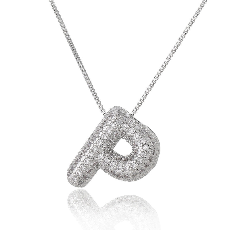 Copper Inlay Letter Zircon Pendant Necklace