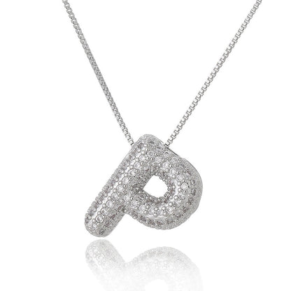 Copper Inlay Letter Zircon Pendant Necklace