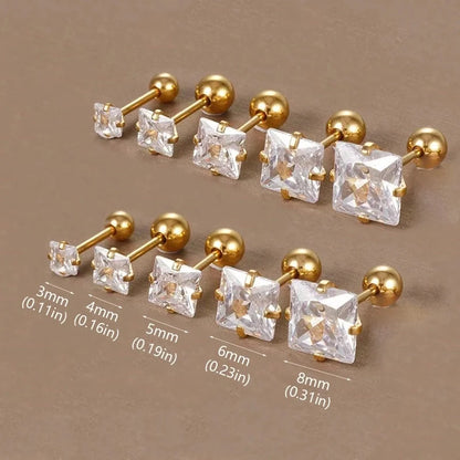 Minimalist Square Inlay 304 Stainless Steel Zircon 18K Gold Plated Stainless Steel Earrings