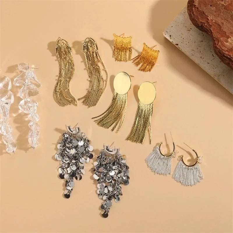 1 Pair Elegant Tassel Sequins Plating Inlay Brass Zircon 14k Gold Plated White Gold Plated Drop Earrings