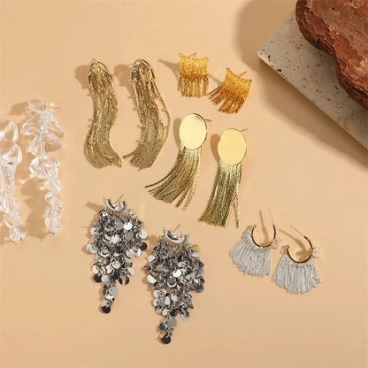 1 Pair Elegant Tassel Sequins Plating Inlay Brass Zircon 14k Gold Plated White Gold Plated Drop Earrings